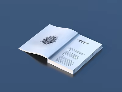 Open White Book With Intricate Design And Text Content On Blue Background 3d model