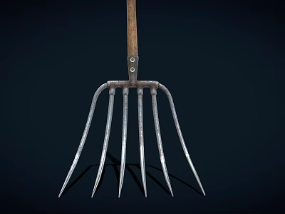 Agricultural Equipment Farm Fork With Wooden Handle And Five Metal Tines 3d model