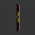 Ancient Roman Shield Weapon With Red Surface And Yellow Decorative Patterns And Silver Central Boss