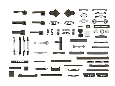 Various Decorative Door Handles With Different Designs And Styles For Home Decor 3d model