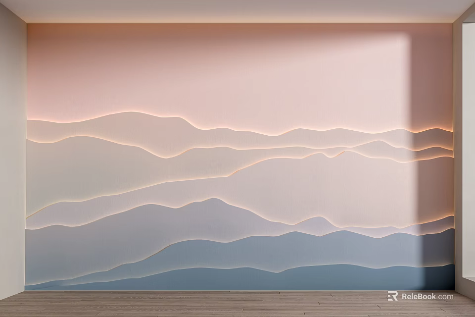 Bedroom Accent Wall With Gradient Colors And Mountain Patterns 3d model 
