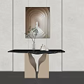 Modern Console Table With Marble Top Green Plant And Abstract Wall Art 3d model