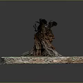 Natural Wooden Tree Stump Decor With Handcrafted Stone Base And Green Grass