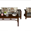 Modern Sofa Set With Wooden Frame Decorative Pillows And Matching Coffee Table 3d model