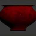 Red Textured Pottery Jar Sculpture Carving Featuring Smooth Rim and Glossy Surface