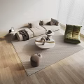 Modern multi-person sofa leisure sofa chair coffee table corner table combination 3d model