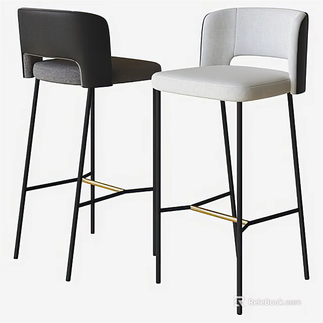 Modern Leather Bar Stools With Black White Seats Metal Legs And High Back Design 3d model 