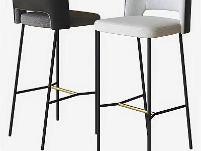 Modern Leather Bar Stools With Black White Seats Metal Legs And High Back Design 3d model