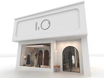 Modern Minimalist Clothing Store Exterior Design With Arched Doors And Window Mannequin 3d model