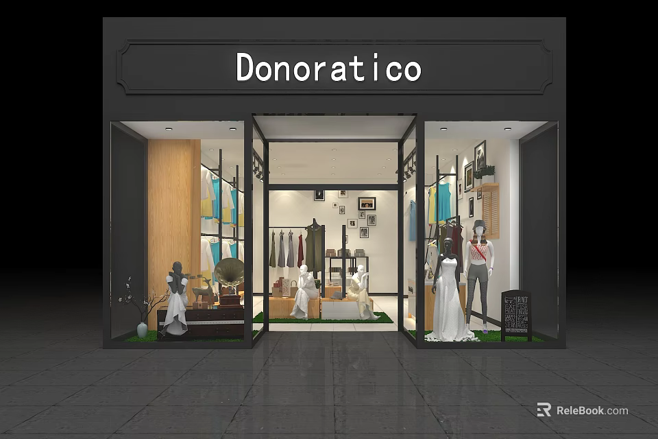 Donoratico Clothing Store with Window Display and Mannequins in Modern Interior 3d model 