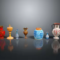 Colorful Household Vases With Diverse Shapes And Glossy Finish Arranged On Black Background