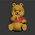 Cute Winnie the Pooh Toy Figure Sitting On Black Surface Holding Banana In Red Shirt