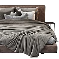 Modern Double Bed With Brown Headboard Gray Duvet Pillows And Nightstand