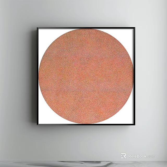 Vibrant Circular Orange Artwork With Black Framed White Background On Gray Wall 3d model
