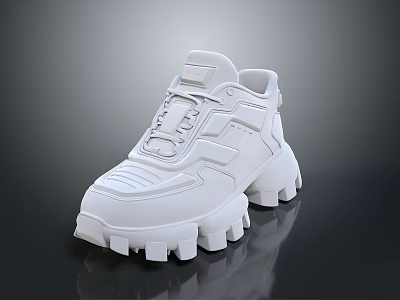 White Lace Up Chunky Platform Sneakers With Modern Design For Casual Athleisure 3d model
