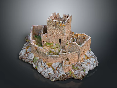Ancient Stone Castle Architectural Components Featuring Tower And Defensive Walls 3d model