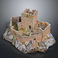 Ancient Stone Castle Architectural Components Featuring Tower And Defensive Walls 3d model