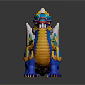 Stylish Blue Dragon Cartoon 3D Model With Yellow Decorations And Purple Tail