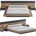 Modern Double Bed With Wooden Frame White Mattress And Simple Headboard Design