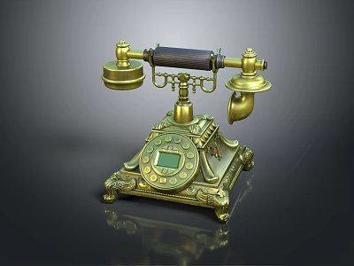 Vintage Brass Telephone with Rotary Dial Ornate Base and Classic Communication Design Elements in Digital Collection 3d model