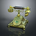 Vintage Brass Telephone with Rotary Dial Ornate Base and Classic Communication Design Elements in Digital Collection