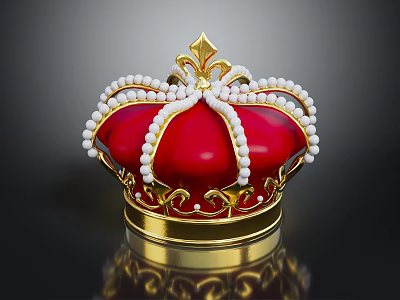 Luxurious Red Crown With Golden Trim And White Pearls For Fashion Accessories 3d model