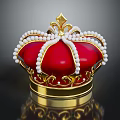 Luxurious Red Crown With Golden Trim And White Pearls For Fashion Accessories