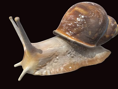 Reptile Snail Featuring Brown Shell And White Body On Black Background 3d model