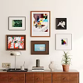 Abstract Paintings Gallery Wall With Different Frames And Home Decor Accents 3d model