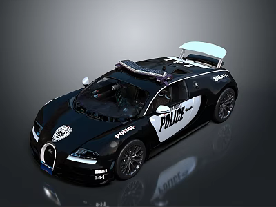 Black Bugatti Police Car With Police Lights And Rear Spoiler 3d model