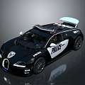 Black Bugatti Police Car With Police Lights And Rear Spoiler