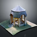 Detailed Gazebo Model With Conical Roof Columns Steps And Grass Base
