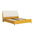 Yellow Frame Double Bed With White Headboard And Wooden Slats Support Base 3d model