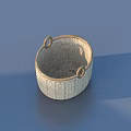Light Colored Woven Basket as Practical Household Item Featuring Dual Ring Handles for Easy Carrying