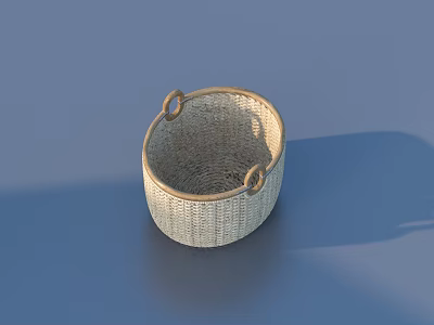 Light Colored Woven Basket as Practical Household Item Featuring Dual Ring Handles for Easy Carrying 3d model