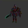 Fantasy Game Movie Character With Detailed Armored Suit Sword Shield And Blue Cloak