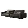 Modern Black Two Seater Leather Sofa With Checkered And Solid Pillows 3d model