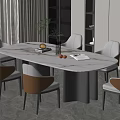Modern Dining Room With Oval Marble Table And Beige Brown Chairs 3d model