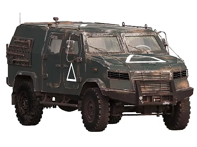 Military Green Armored Tank With Heavy Duty Tires And White Triangle Marking 3d model
