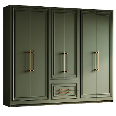 Green Modern Wardrobe With Three Door Gold Handles And Lower Drawer Design 3d model