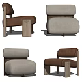 Modern Single Sofa with Beige Brown Fabric and Wooden Legs Minimalist Design