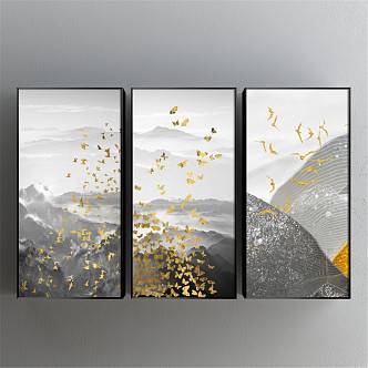 Modern Landscape Painting Gold and Silver Living Room Abstract Water Decorative Painting 3d model