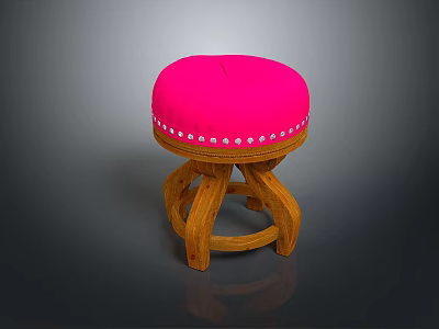 Comfortable Accent Chair With Pink Padded Seat Decorative White Trim And Wooden Legs 3d model
