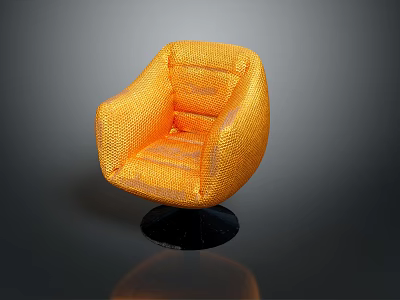 Modern Orange Single Sofa with Woven Design and Black Round Base 3d model
