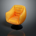 Modern Orange Single Sofa with Woven Design and Black Round Base 3d model