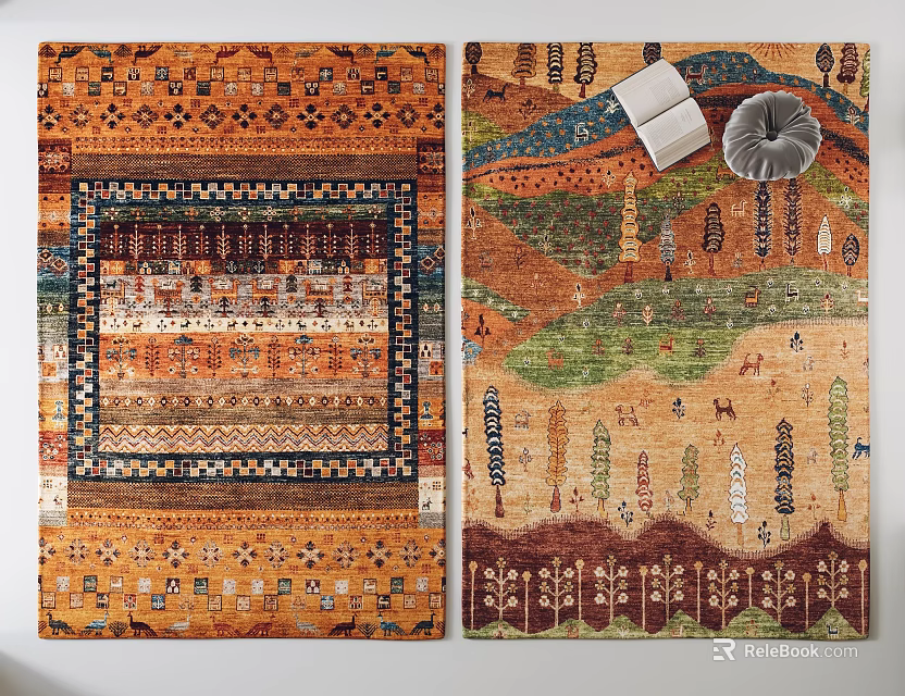 Traditional Patterned Square Rug With Colorful Geometric Motifs And Intricate Design Details 3d model 