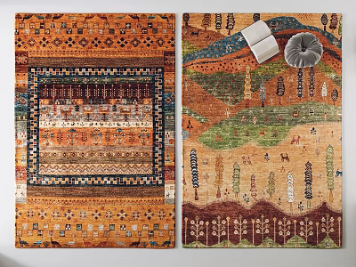Traditional Patterned Square Rug With Colorful Geometric Motifs And Intricate Design Details 3d model