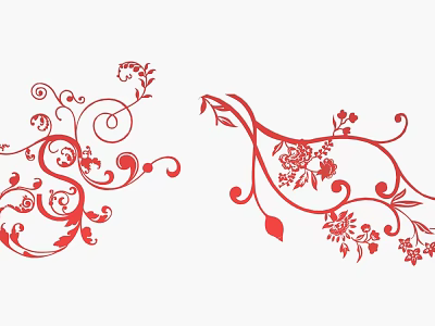 Red Floral Ornamental Patterns With Curved Lines Flowers Leaves And Details 3d model