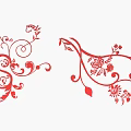 Red Floral Ornamental Patterns With Curved Lines Flowers Leaves And Details