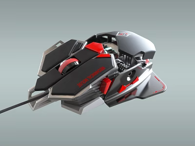 Redragon Gaming Mouse With Black Red Silver Mechanical Design And Wired Connection 3d model